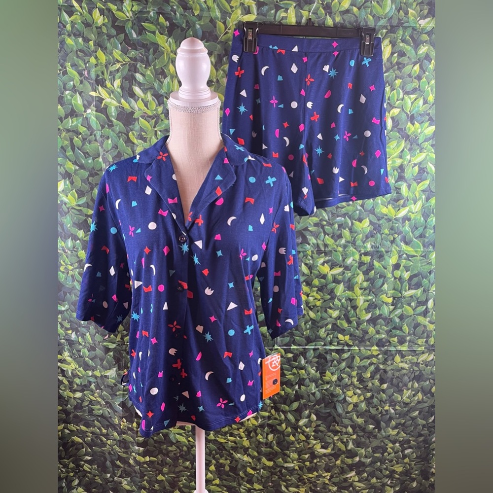 Refinery 29 Size:S  Women Short Sleep Pajama Set Navy CHK Super Soft Super Cute
